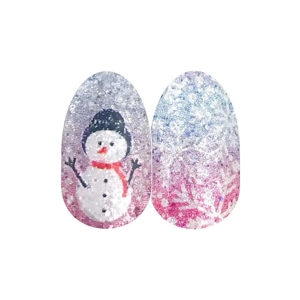 Color Street "Snow Biz" Pink White Glitter Snowman Snowflake Holiday Nail Polish
